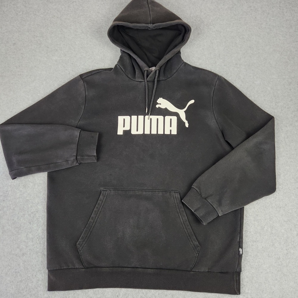 Puma Hoodie Mens L Black Essentials Big Logo Pullover 586686-01 Fleece Hooded